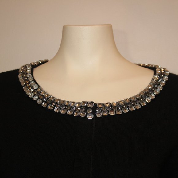 Elie Tahari Cashmere Black Cardigan crew neck with Crystal neck Decoratio size M - Picture 2 of 9